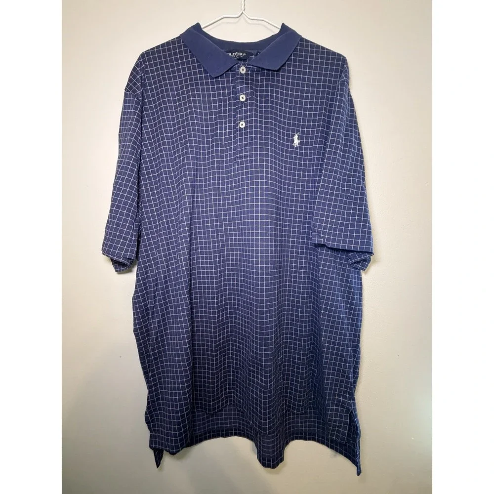 Polo Golf Ralph Lauren Polo Shirt Mens XXL Blue Check Logo Short Sleeve